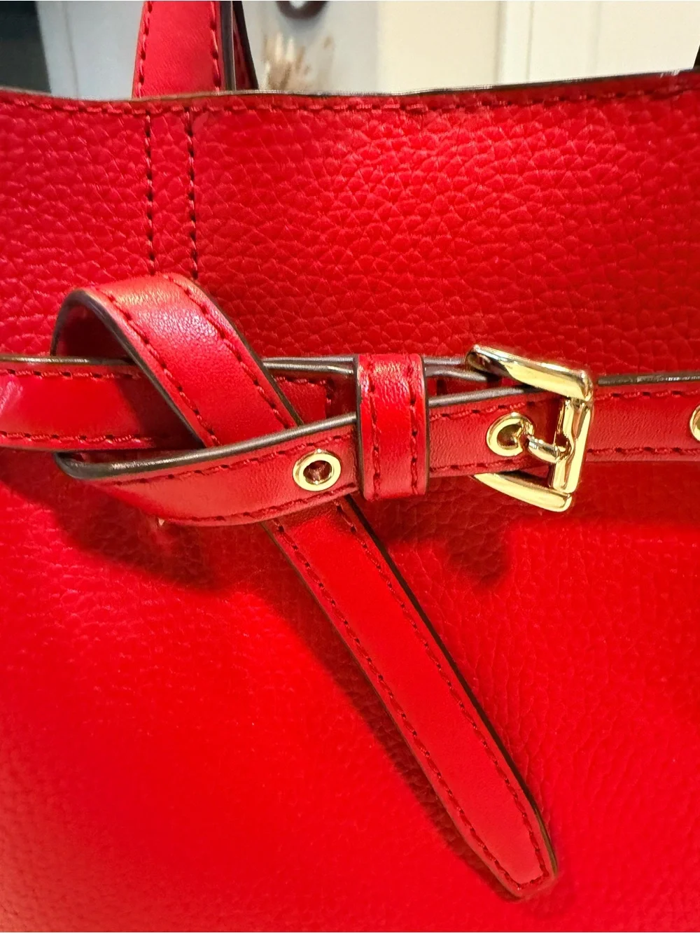 Michael Kors Red Pebbled Leather Belted Satchel Small Crossbody Bag w/strap